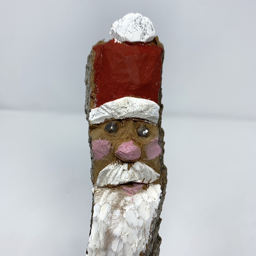 Hand Carved Folk Art Santa Claus Wood Primitive Rustic 7.5" Wall Hanger Signed - Picture 2 of 9